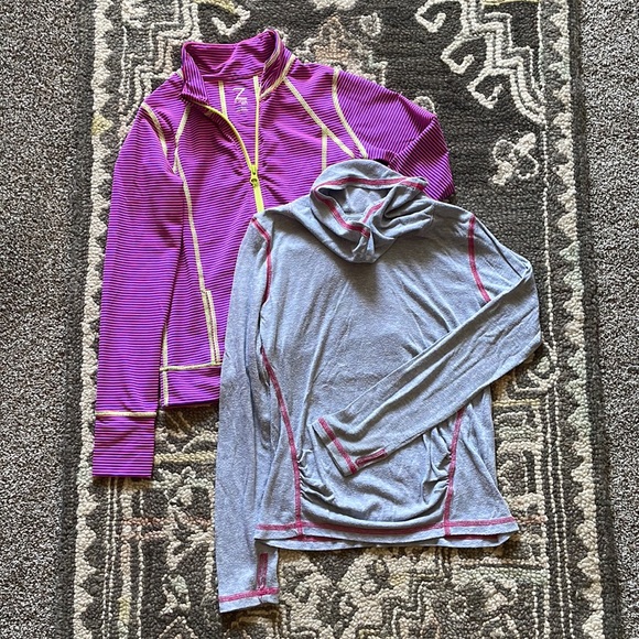 Zella Girl Striped Zip-Up and Light Weight Cowl Neck Long-asleep Tee - Picture 2 of 11